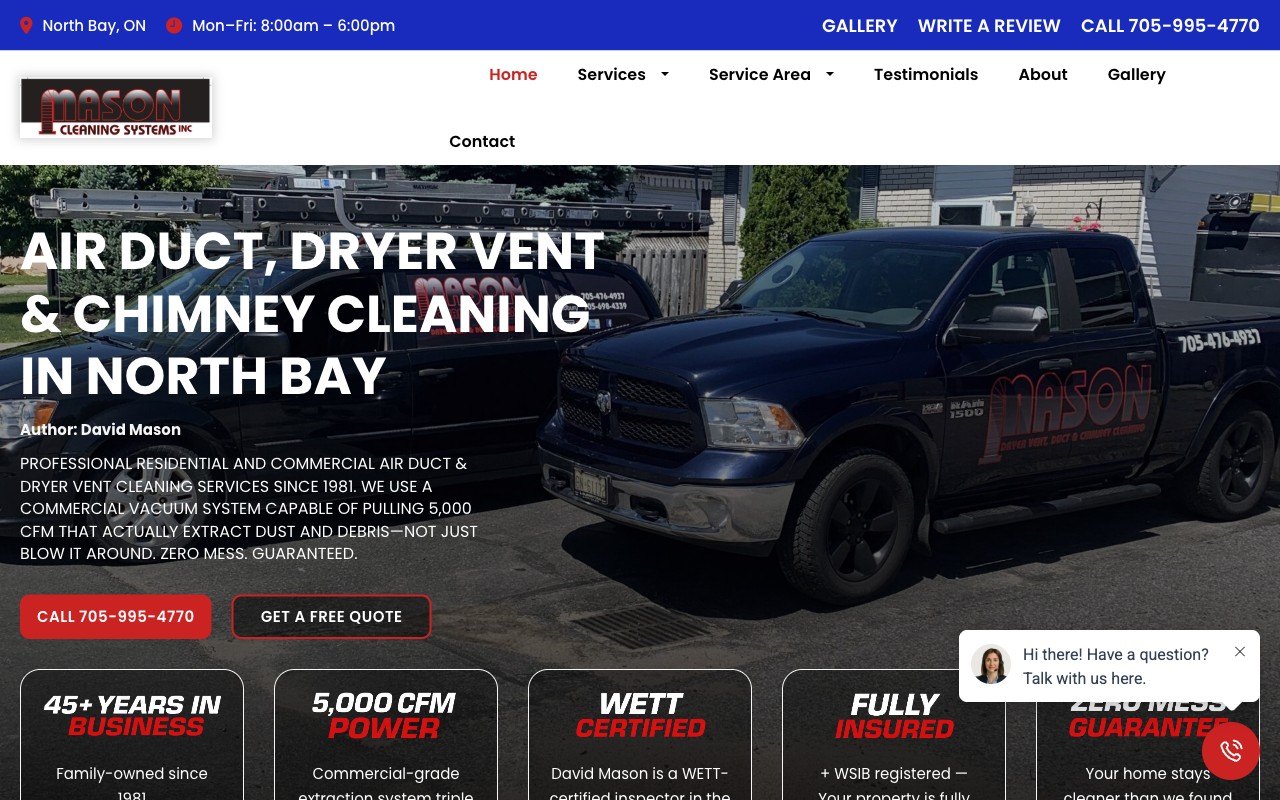 Mason Cleaning Systems website screenshot